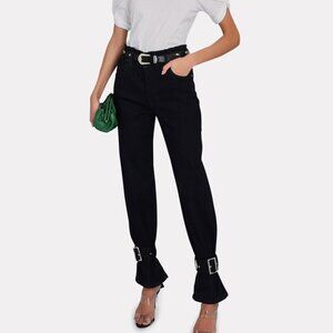 WeWoreWhat Dark Wash Paper bag Straight Jeans w/ Buckled Ankles - Size 27